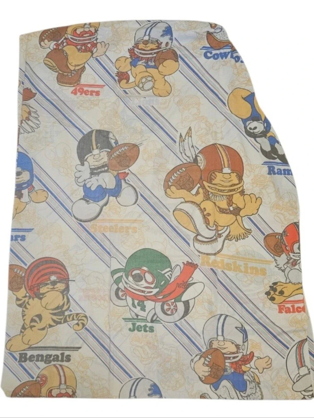 Vintage 1980's NFL Huddles American Football Bedding Twin Fitted Sheet